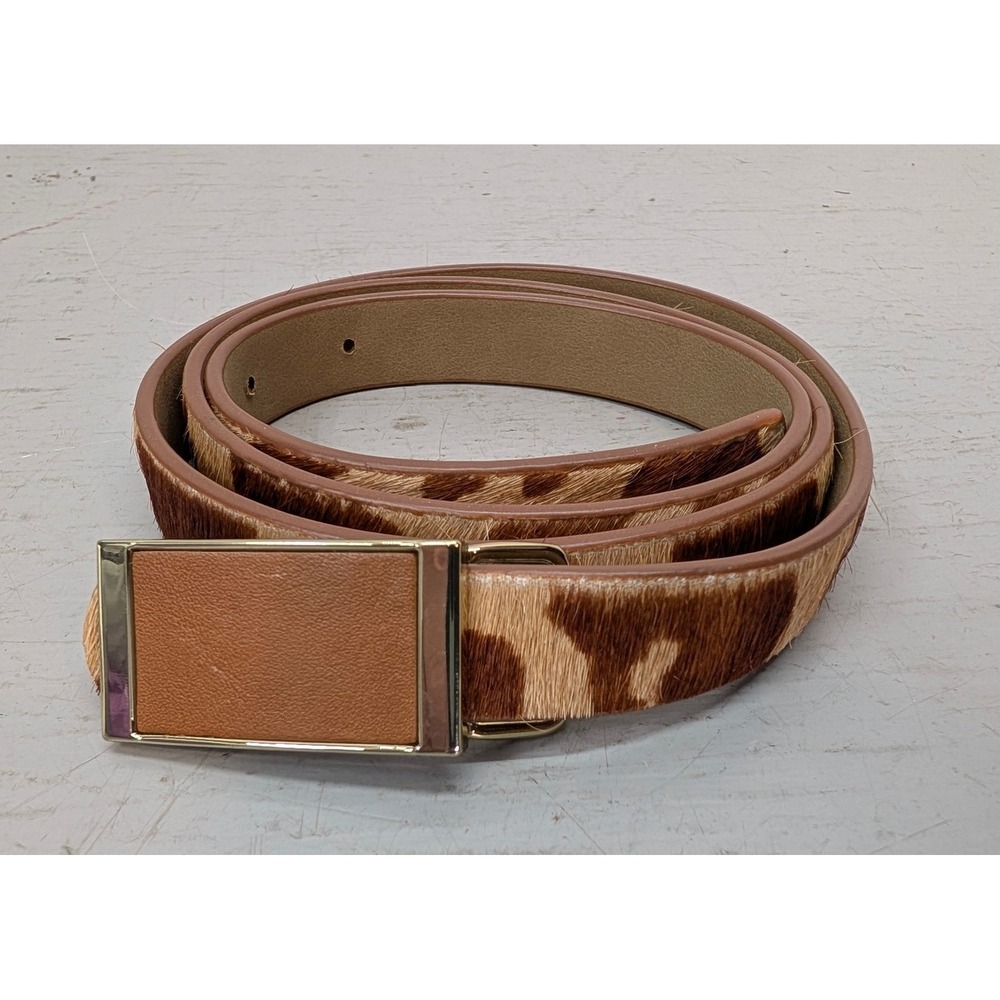 Talbots Calf Hair Leopard Print Belt Women's M Brown Buckle Casual Dress Trouser